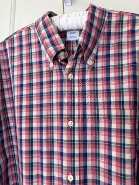 Brooks‎ Brothers 100% Cotton Plaid Button-Down Shirt Pink/Navy Size XL